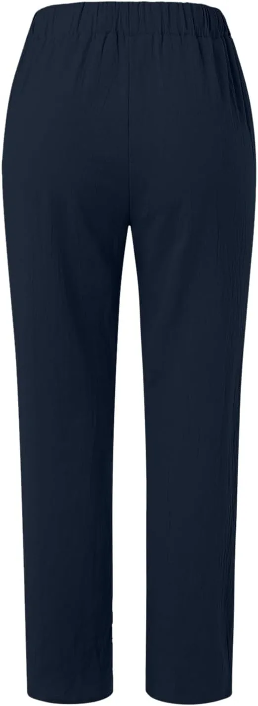 2025 Cotton Linen Pant for Women Spring Summer Casual Boho Beach Pants Lightweight Wide Leg High Waisted Trousers