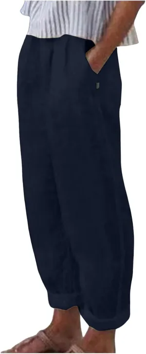 2025 Cotton Linen Pant for Women Spring Summer Casual Boho Beach Pants Lightweight Wide Leg High Waisted Trousers