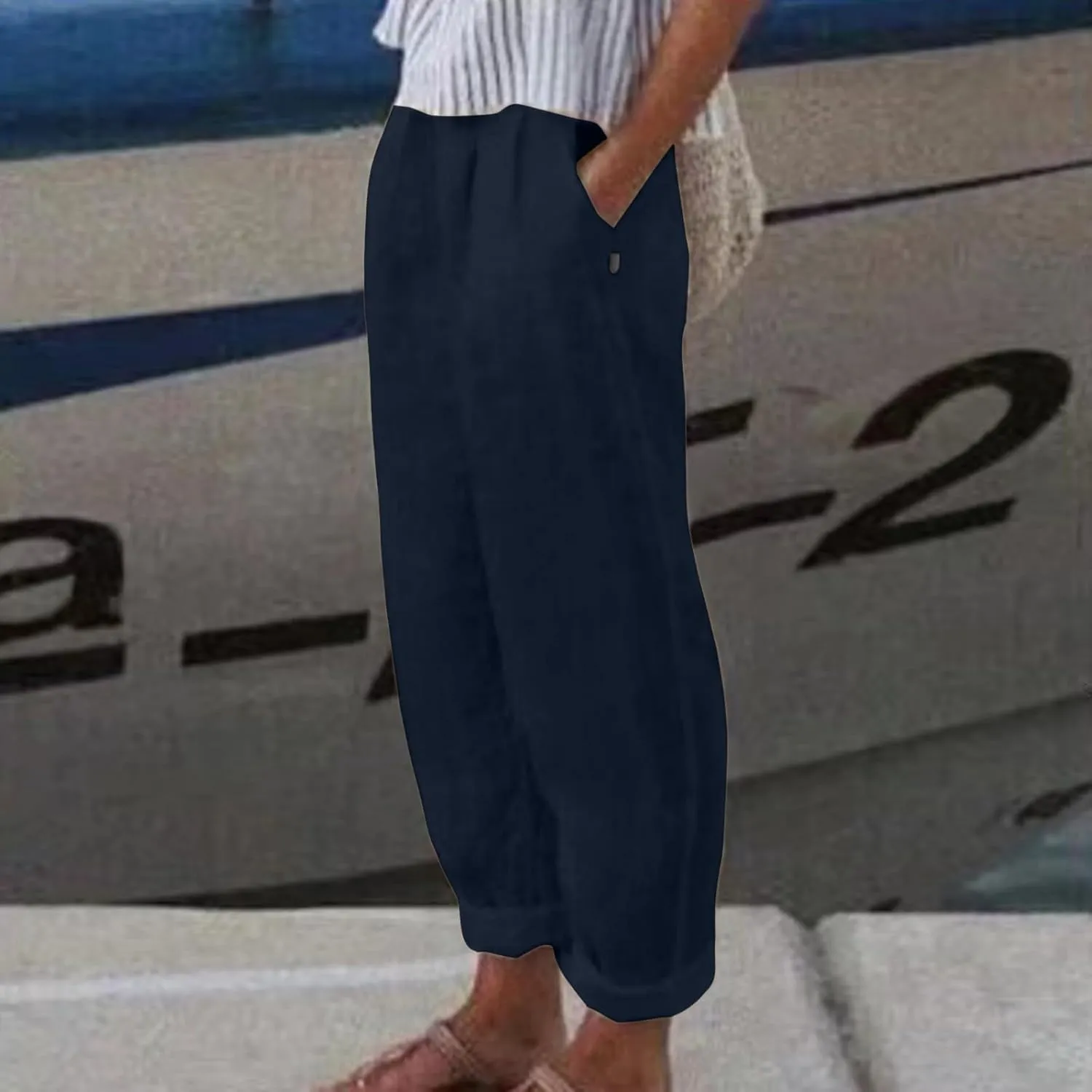 2025 Cotton Linen Pant for Women Spring Summer Casual Boho Beach Pants Lightweight Wide Leg High Waisted Trousers