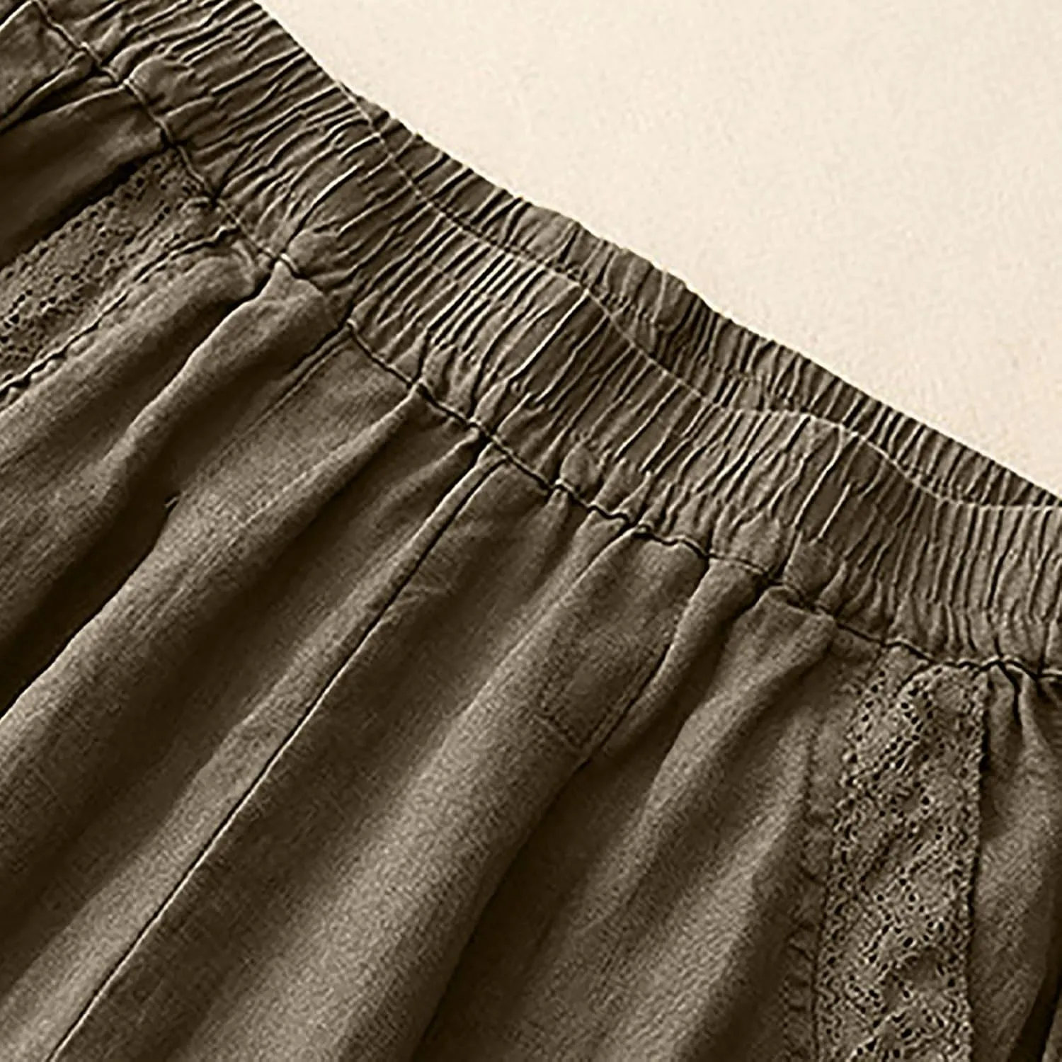2025 Trendy Summer High Waisted Cotton Linen Pants for Women Casual Loose Solid Color Beach Wide Leg Long Trousers