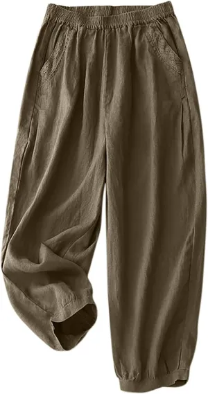 2025 Trendy Summer High Waisted Cotton Linen Pants for Women Casual Loose Solid Color Beach Wide Leg Long Trousers