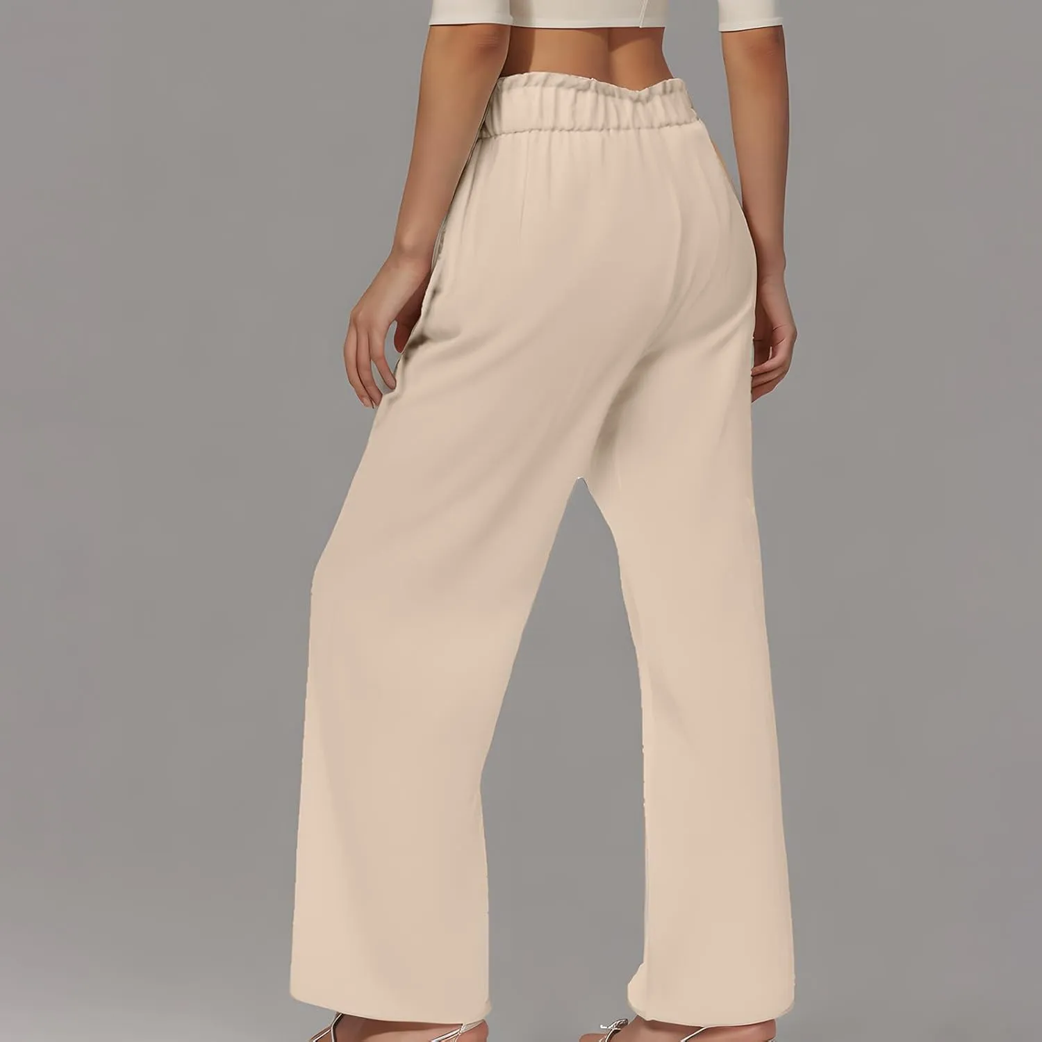 2025 Trendy Women Linen Pants Casual Loose High Waisted Boho Wide Leg Cropped Palazzo Beach Trousers Summer Outfits