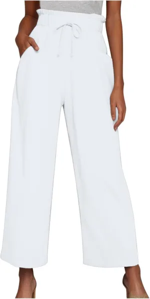 2025 Trendy Women Linen Pants Casual Loose High Waisted Boho Wide Leg Cropped Palazzo Beach Trousers Summer Outfits