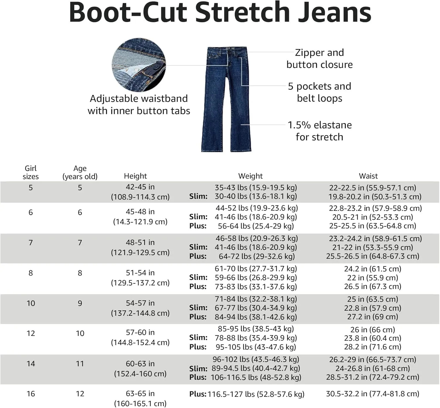Amazon Essentials Girls' Slim Boot-Cut Stretch Jeans