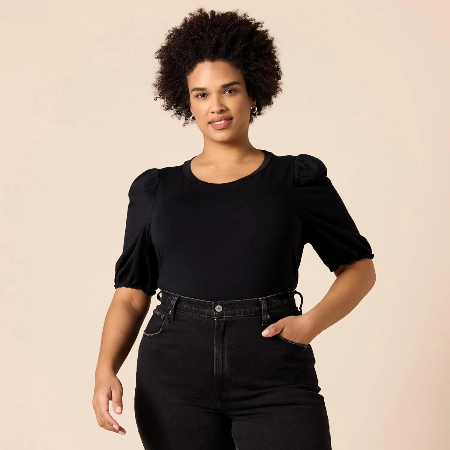 Amazon Essentials Women's Classic-Fit Puff Short-Sleeve Crewneck T-Shirt