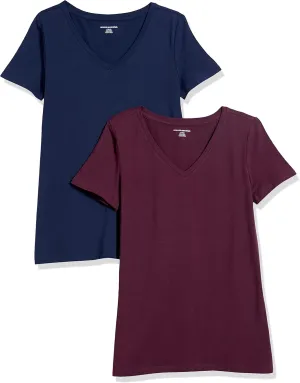 Amazon Essentials Women's Classic-Fit Short-Sleeve V-Neck T-Shirt, Multipacks