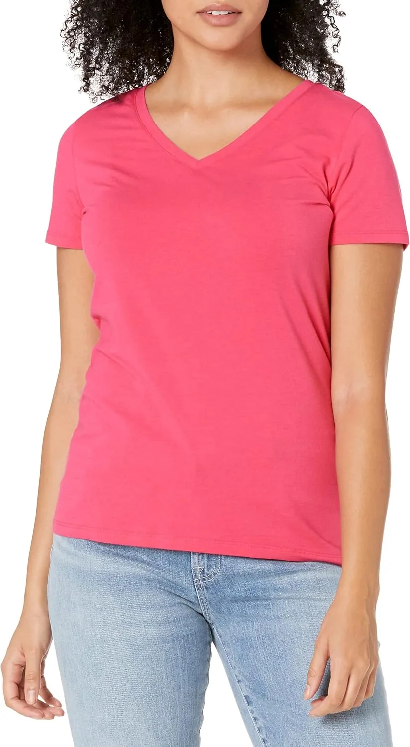 Amazon Essentials Women's Classic-Fit Short-Sleeve V-Neck T-Shirt, Multipacks