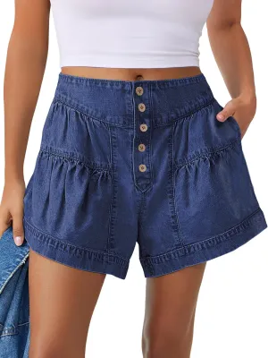 ANRABESS Women's Denim Shorts Summer Baggy High Waisted Flowy Wide Leg Buttons Pleated Casual Jean Shorts 2025 Fashion Skorts