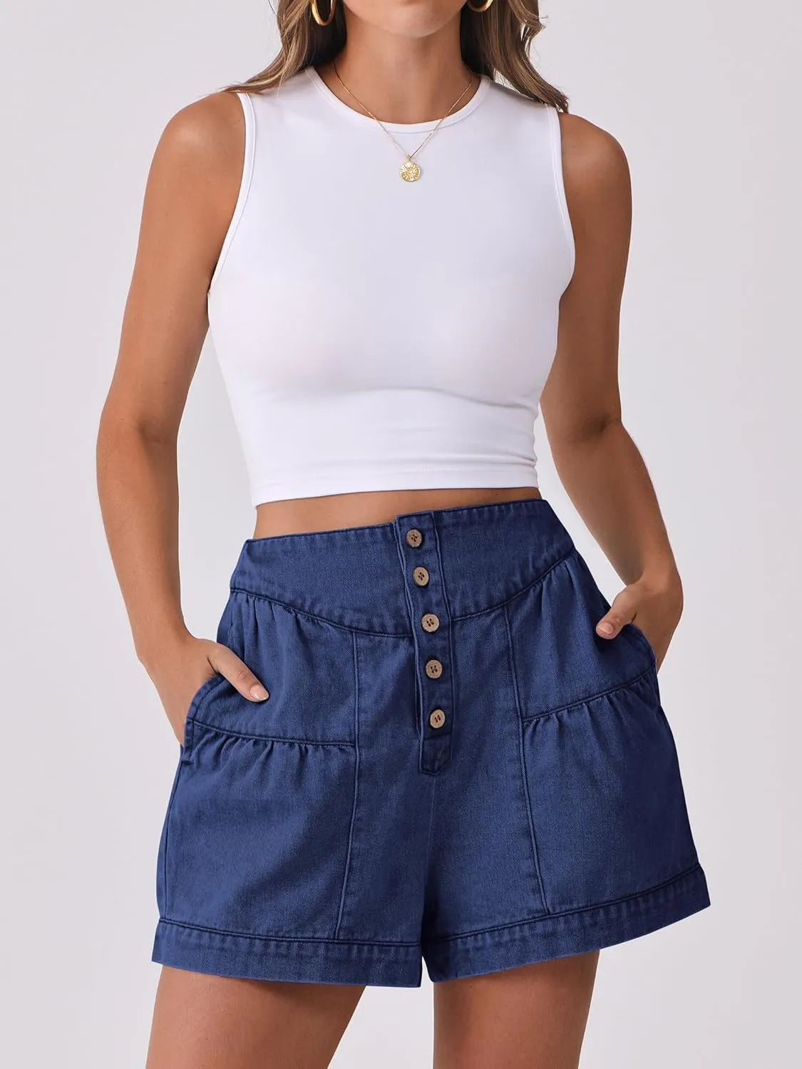 ANRABESS Women's Denim Shorts Summer Baggy High Waisted Flowy Wide Leg Buttons Pleated Casual Jean Shorts 2025 Fashion Skorts