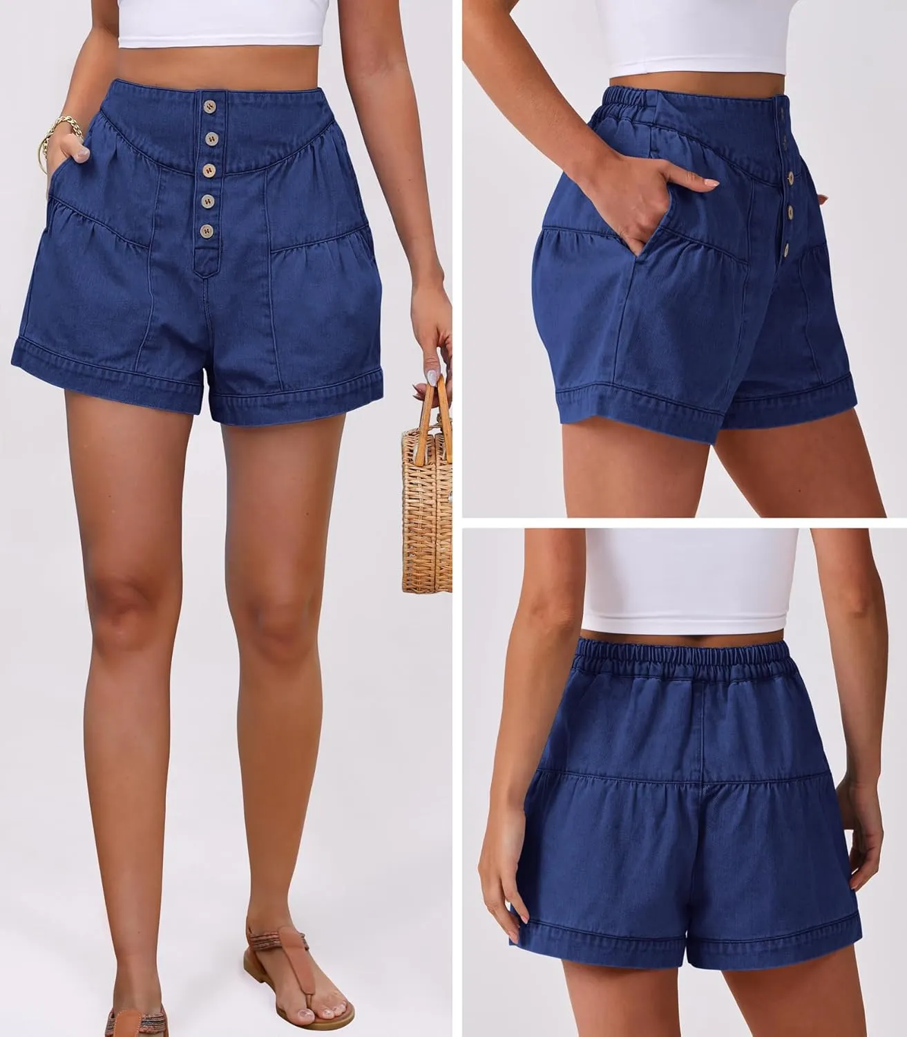 ANRABESS Women's Denim Shorts Summer Baggy High Waisted Flowy Wide Leg Buttons Pleated Casual Jean Shorts 2025 Fashion Skorts