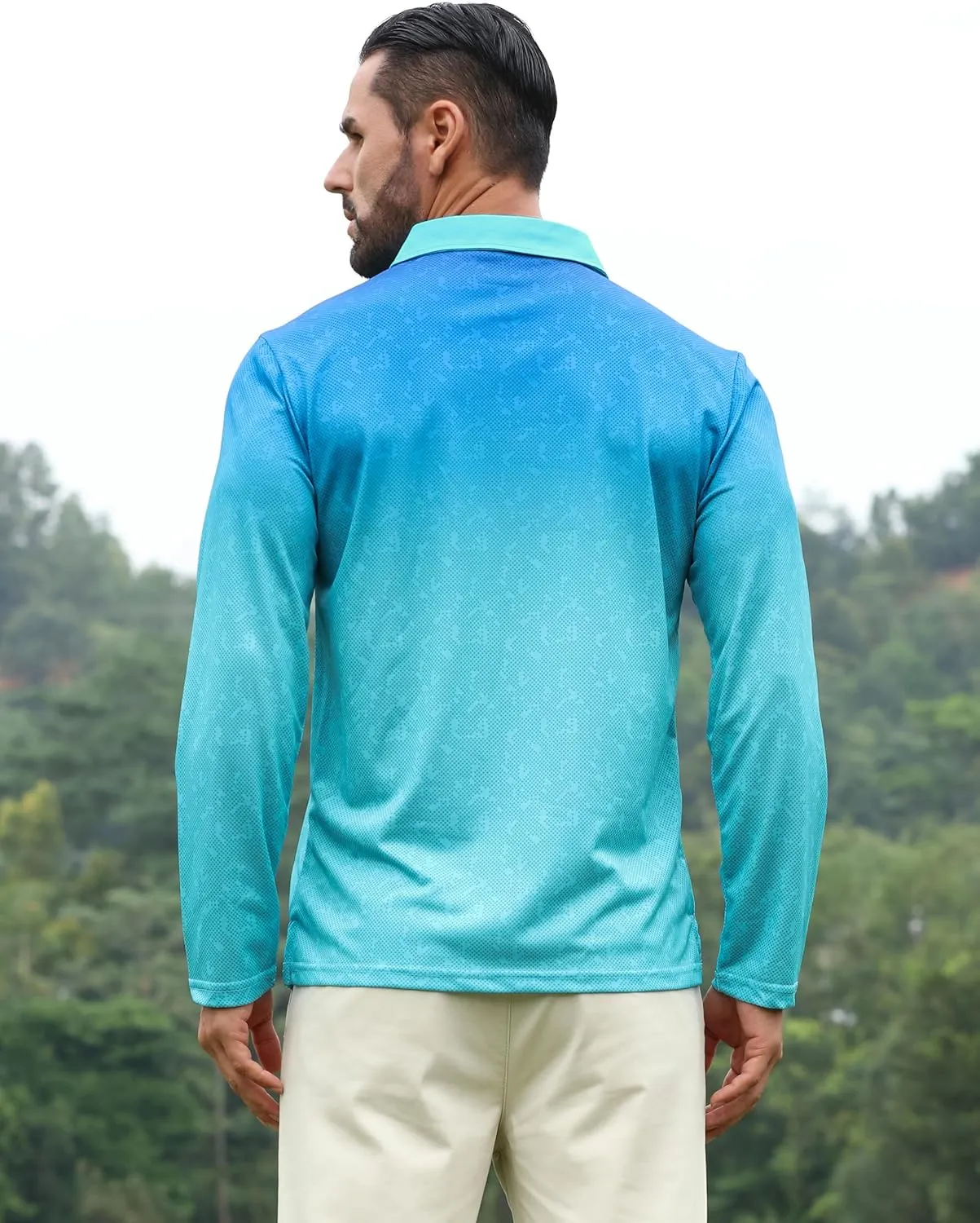 APTRO Long Sleeve Polo Shirts for Men Performance Golf Shirt Dry Fit Moisture Wicking Fashion Print T-Shirt