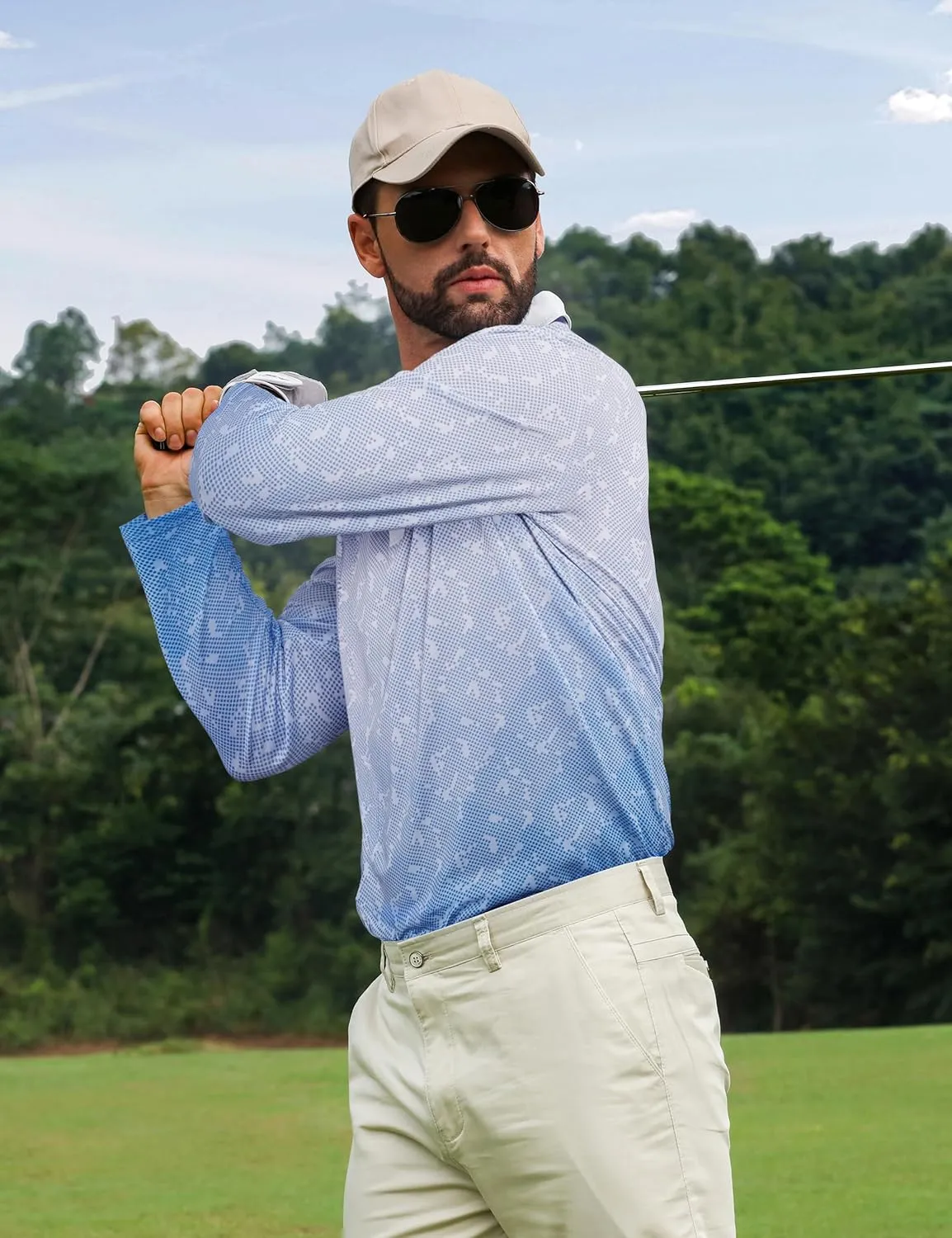 APTRO Long Sleeve Polo Shirts for Men Performance Golf Shirt Dry Fit Moisture Wicking Fashion Print T-Shirt