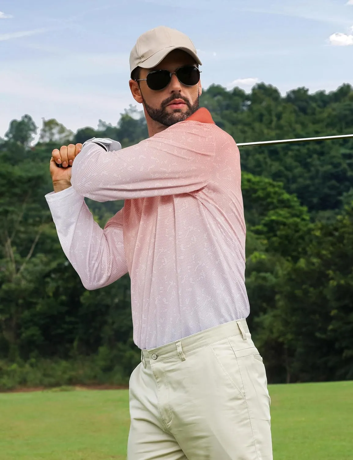 APTRO Long Sleeve Polo Shirts for Men Performance Golf Shirt Dry Fit Moisture Wicking Fashion Print T-Shirt