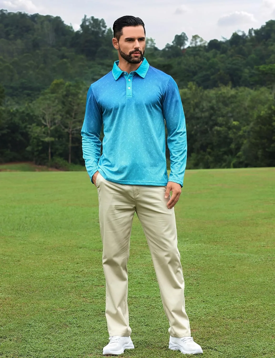 APTRO Long Sleeve Polo Shirts for Men Performance Golf Shirt Dry Fit Moisture Wicking Fashion Print T-Shirt