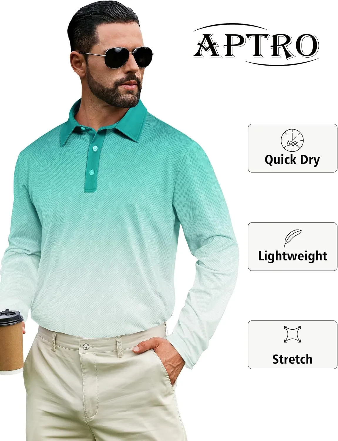 APTRO Long Sleeve Polo Shirts for Men Performance Golf Shirt Dry Fit Moisture Wicking Fashion Print T-Shirt