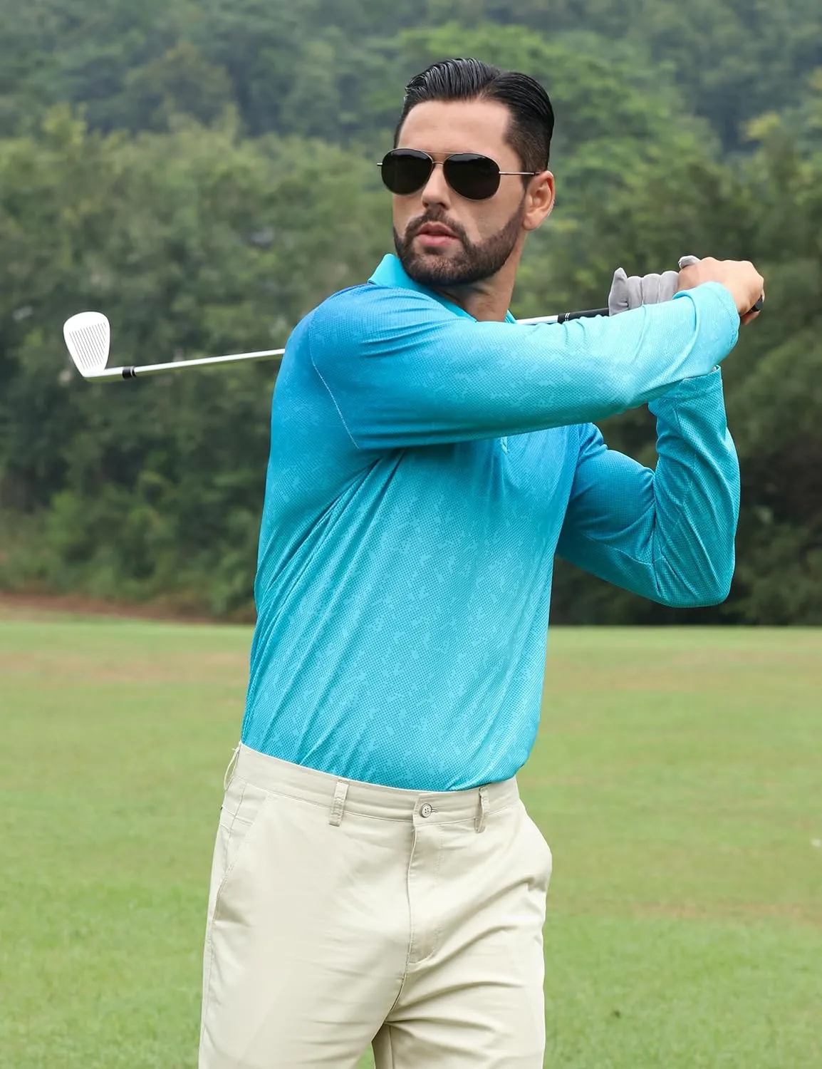 APTRO Long Sleeve Polo Shirts for Men Performance Golf Shirt Dry Fit Moisture Wicking Fashion Print T-Shirt
