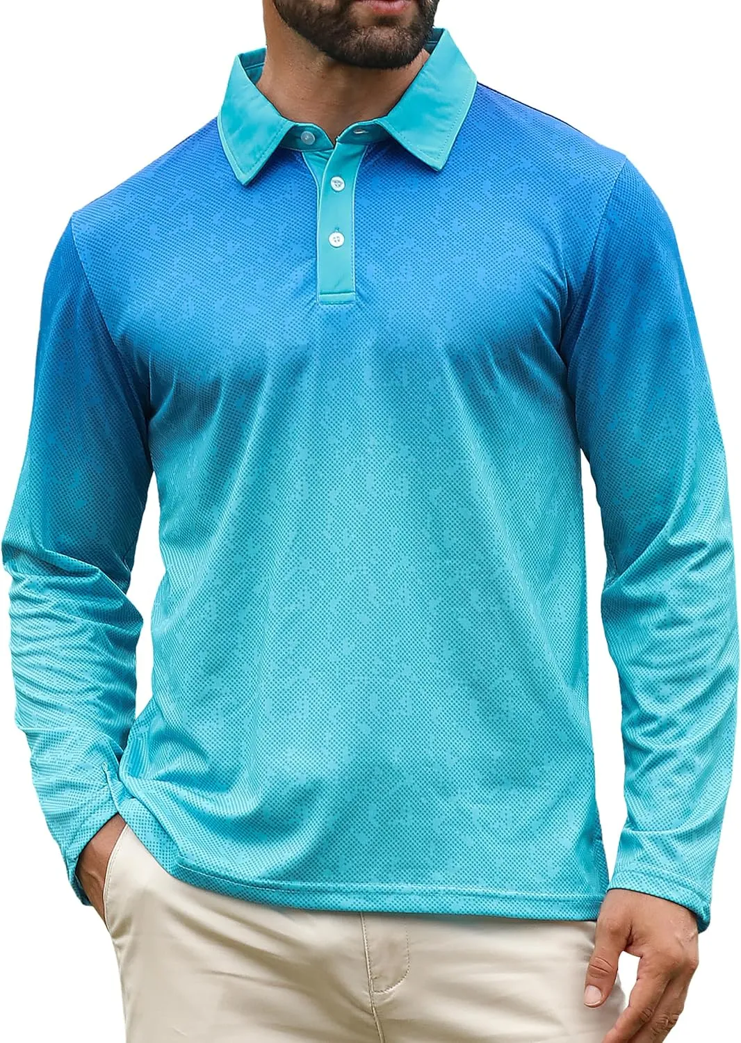 APTRO Long Sleeve Polo Shirts for Men Performance Golf Shirt Dry Fit Moisture Wicking Fashion Print T-Shirt