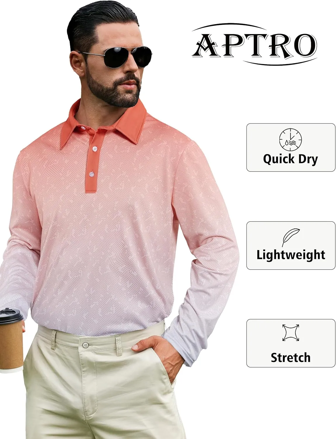 APTRO Long Sleeve Polo Shirts for Men Performance Golf Shirt Dry Fit Moisture Wicking Fashion Print T-Shirt