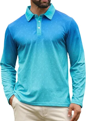 APTRO Long Sleeve Polo Shirts for Men Performance Golf Shirt Dry Fit Moisture Wicking Fashion Print T-Shirt