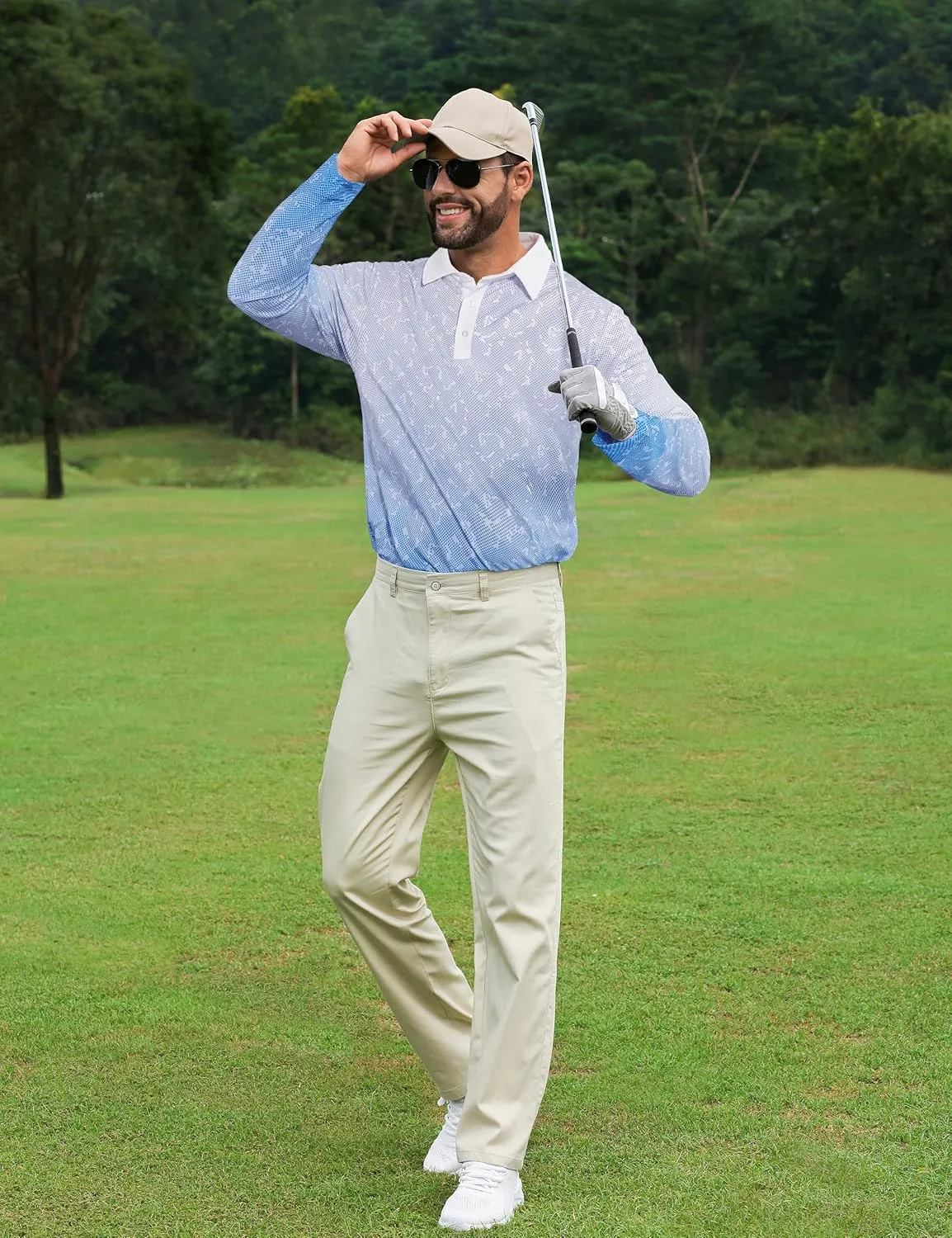 APTRO Long Sleeve Polo Shirts for Men Performance Golf Shirt Dry Fit Moisture Wicking Fashion Print T-Shirt