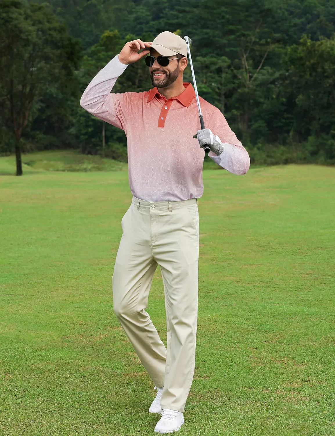 APTRO Long Sleeve Polo Shirts for Men Performance Golf Shirt Dry Fit Moisture Wicking Fashion Print T-Shirt