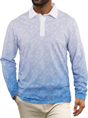 APTRO Long Sleeve Polo Shirts for Men Performance Golf Shirt Dry Fit Moisture Wicking Fashion Print T-Shirt