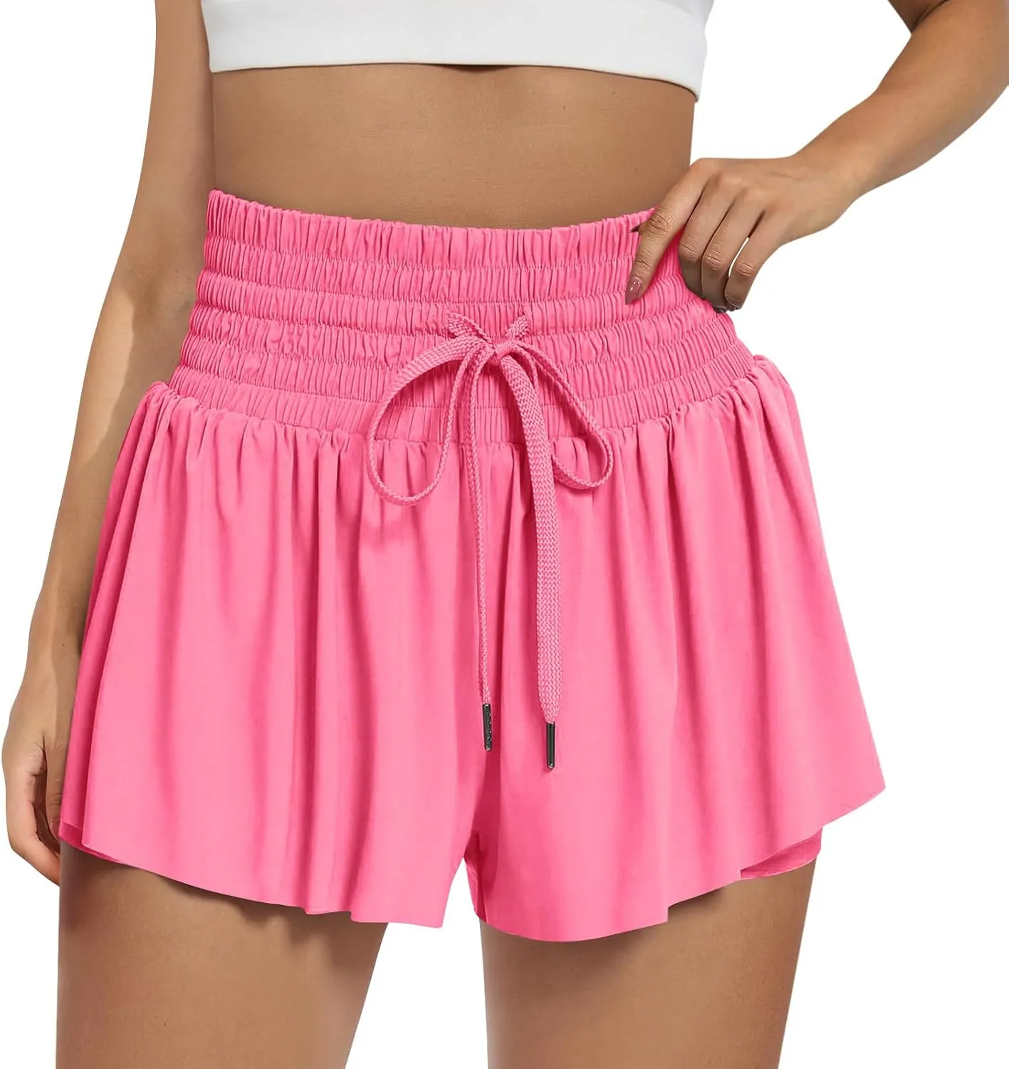 Athletic Shorts for Women 2 in 1 Running Shorts with Pockets High Waisted Flowy Butterfly Short Pants Tennis Skort