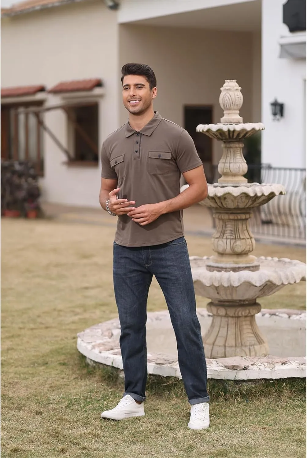 Aulemen Men's Polo Shirts Short Sleeve Casual Slim Fit Button Basic Golf Shirt Moisture Wicking Top with Pocket