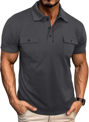 Aulemen Men's Polo Shirts Short Sleeve Casual Slim Fit Button Basic Golf Shirt Moisture Wicking Top with Pocket