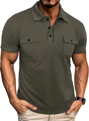 Aulemen Men's Polo Shirts Short Sleeve Casual Slim Fit Button Basic Golf Shirt Moisture Wicking Top with Pocket