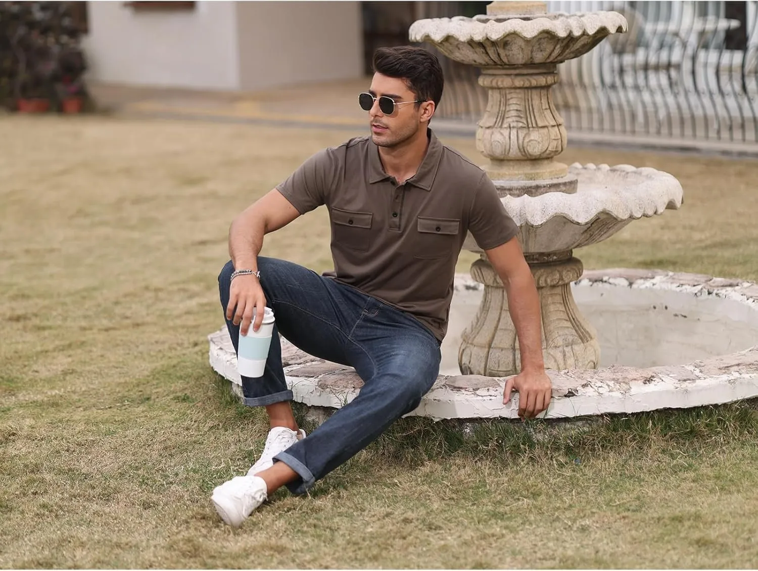 Aulemen Men's Polo Shirts Short Sleeve Casual Slim Fit Button Basic Golf Shirt Moisture Wicking Top with Pocket