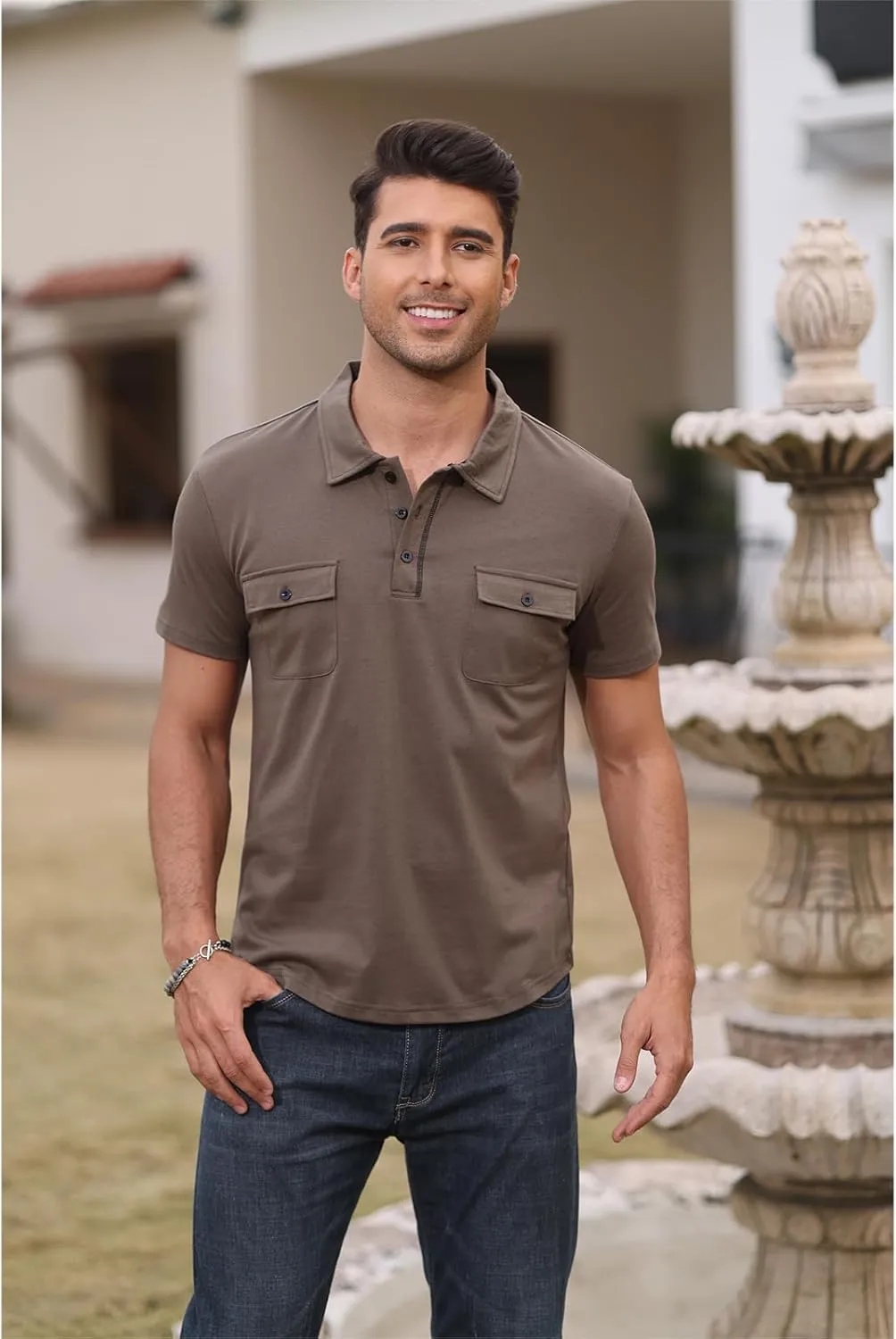 Aulemen Men's Polo Shirts Short Sleeve Casual Slim Fit Button Basic Golf Shirt Moisture Wicking Top with Pocket