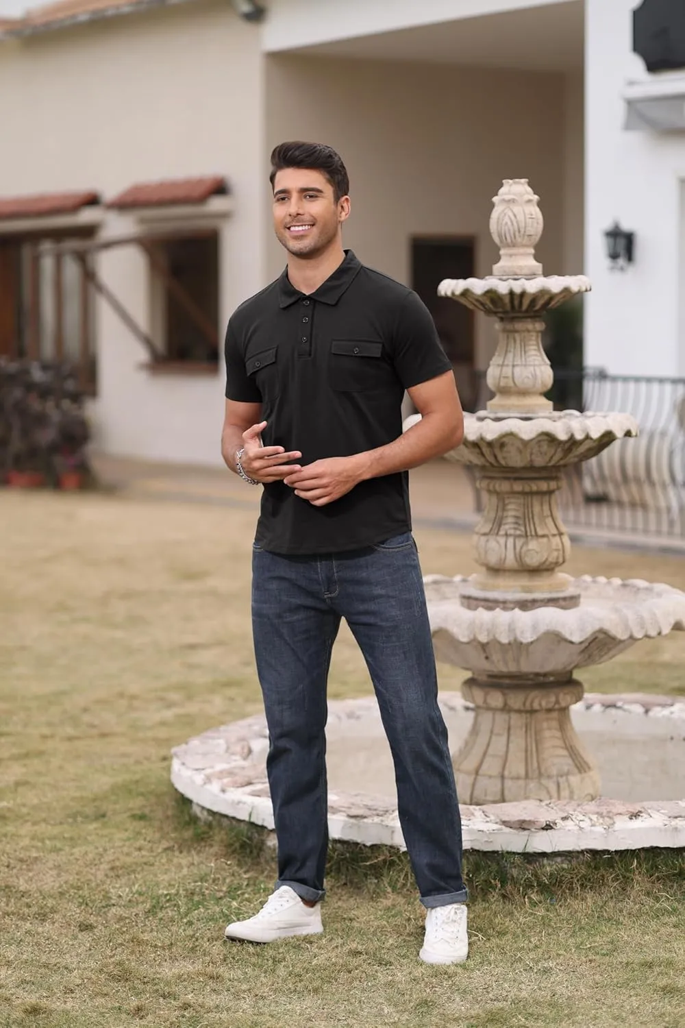 Aulemen Men's Polo Shirts Short Sleeve Casual Slim Fit Button Basic Golf Shirt Moisture Wicking Top with Pocket