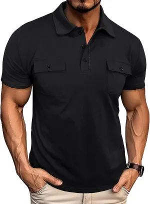 Aulemen Men's Polo Shirts Short Sleeve Casual Slim Fit Button Basic Golf Shirt Moisture Wicking Top with Pocket