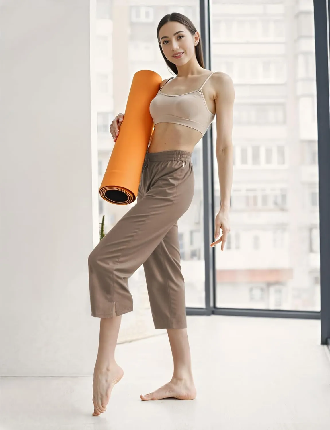 AURUZA Capri Pants for Womens,Wide Leg Drawstring Lounge Casual with Pockets,Loose Comfy Workout Yoga Capris Evryday Wear