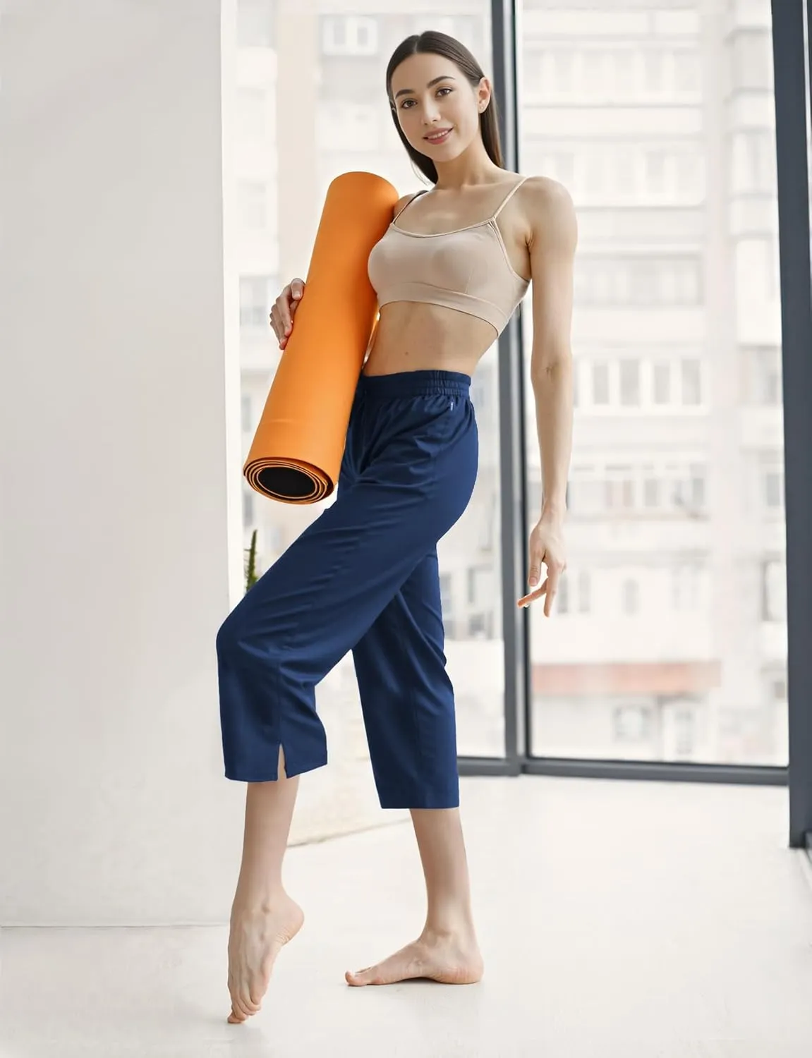 AURUZA Women's Capri Pants-Loose Fit, High-Waisted, Wide Leg Lounge Trousers Palazzo with Pocketsfor Yoga and Casual