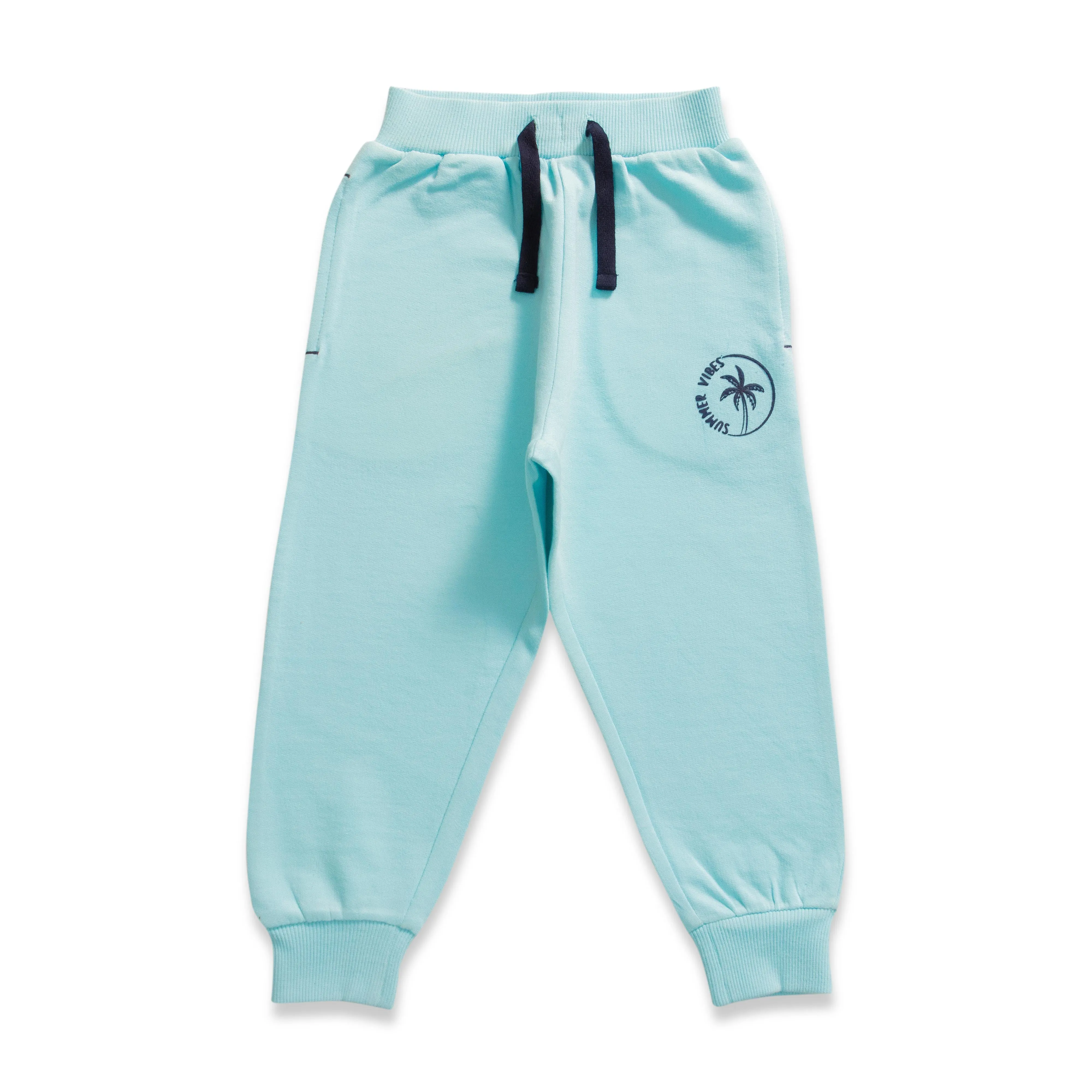 Baby Boys' Aqua Blue Joggers  Soft Cotton Sweatpants with Drawstring