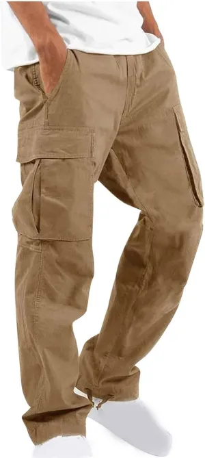 Baggy Cargo Pants Men Streetwear Drawstring Loose Wide Leg Work Pants Outdoor Fitness Straight Jogging Pants