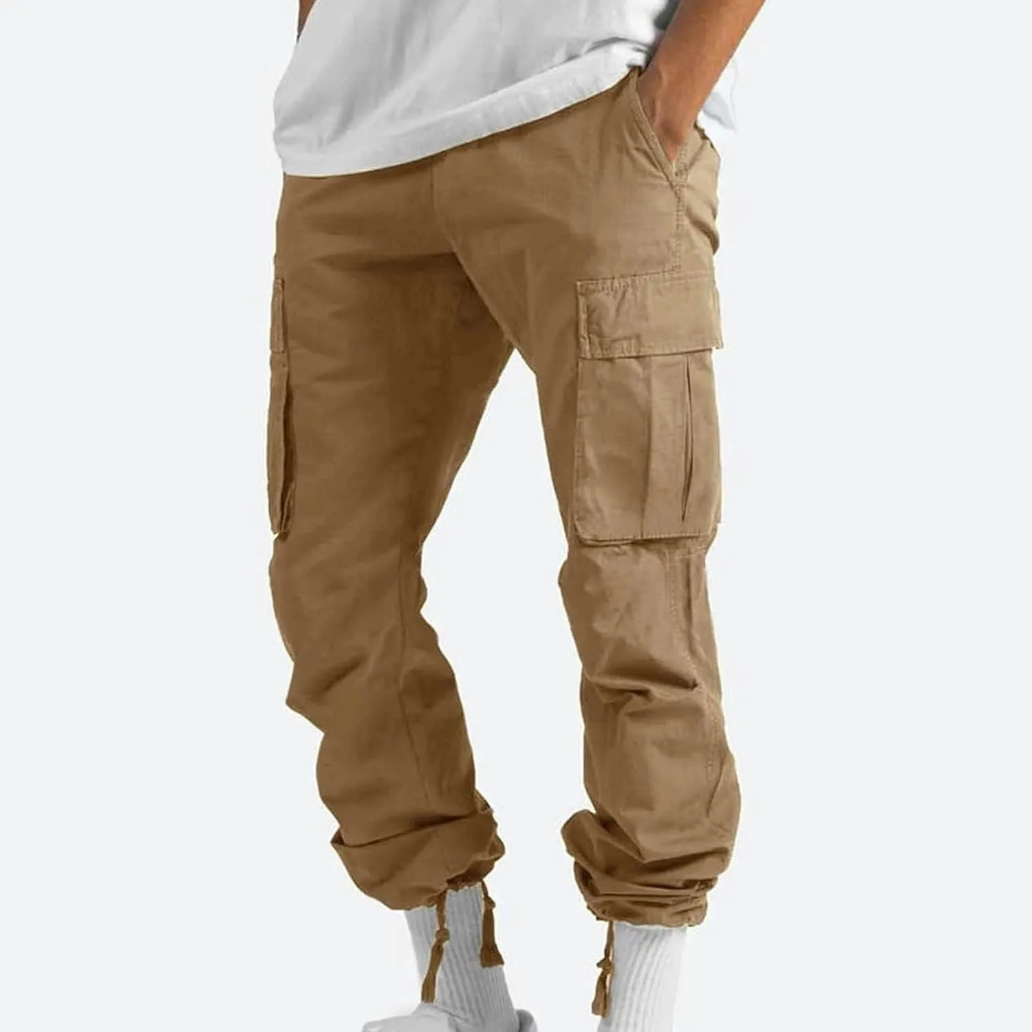 Baggy Cargo Pants Men Streetwear Drawstring Loose Wide Leg Work Pants Outdoor Fitness Straight Jogging Pants