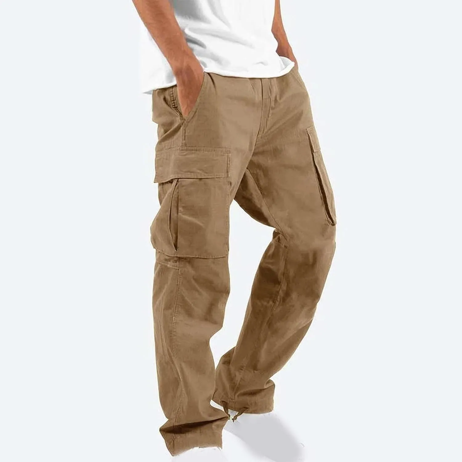 Baggy Cargo Pants Men Streetwear Drawstring Loose Wide Leg Work Pants Outdoor Fitness Straight Jogging Pants