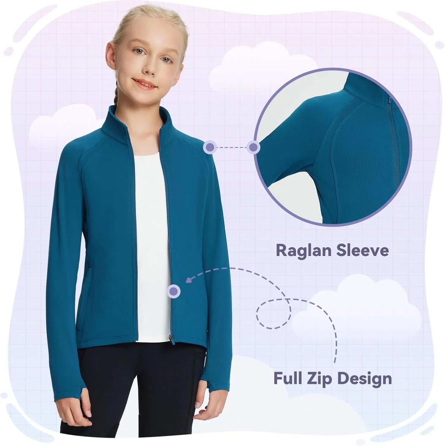 baleaf Fleece Girls Jacket Zip Up Fall Jackets Kids Equestrian Riding Shirts Thermal Athletic Sweatshirts Warm