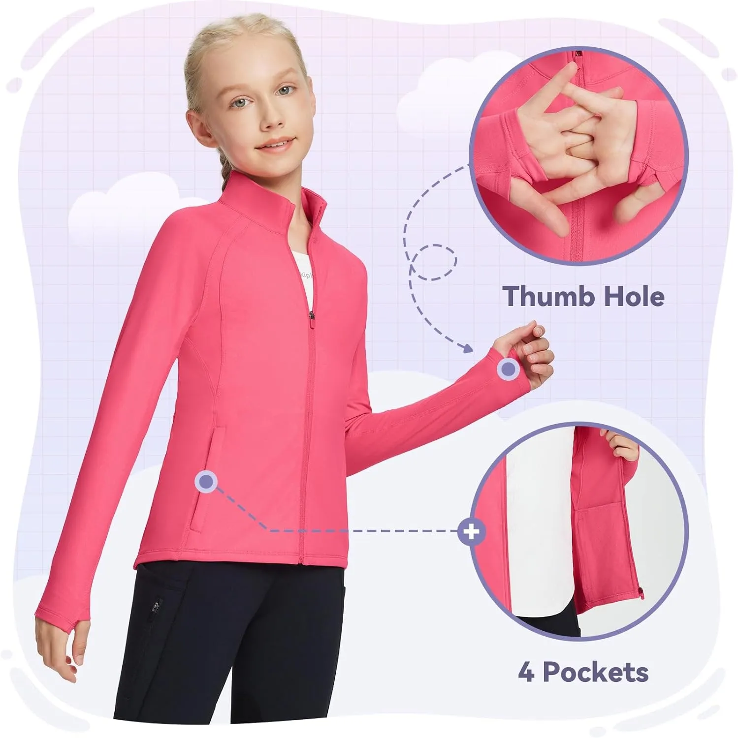 baleaf Fleece Girls Jacket Zip Up Fall Jackets Kids Equestrian Riding Shirts Thermal Athletic Sweatshirts Warm