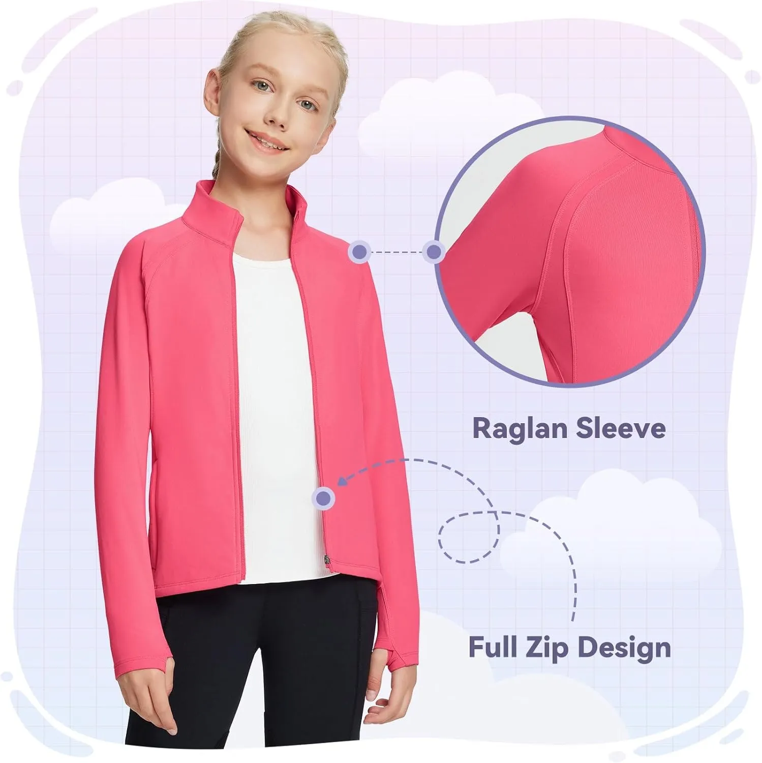 baleaf Fleece Girls Jacket Zip Up Fall Jackets Kids Equestrian Riding Shirts Thermal Athletic Sweatshirts Warm