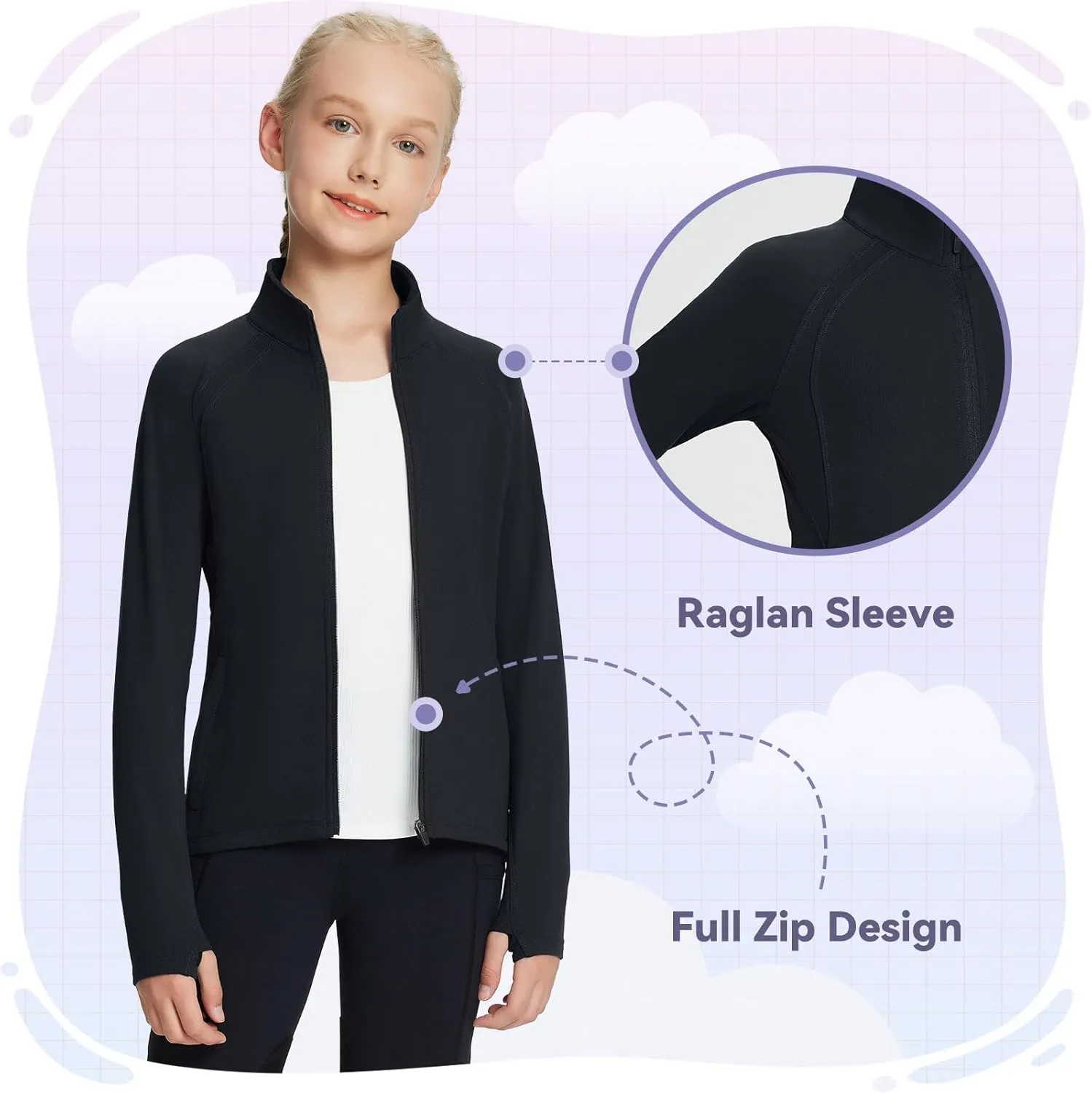 baleaf Fleece Girls Jacket Zip Up Fall Jackets Kids Equestrian Riding Shirts Thermal Athletic Sweatshirts Warm