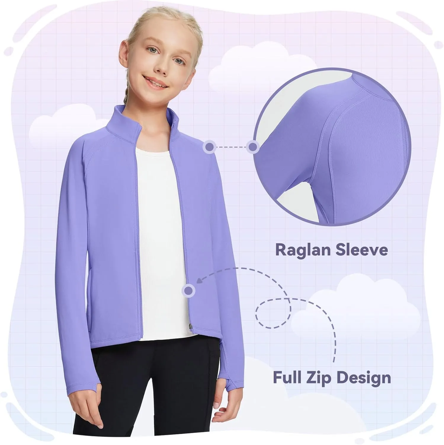 baleaf Fleece Girls Jacket Zip Up Fall Jackets Kids Equestrian Riding Shirts Thermal Athletic Sweatshirts Warm