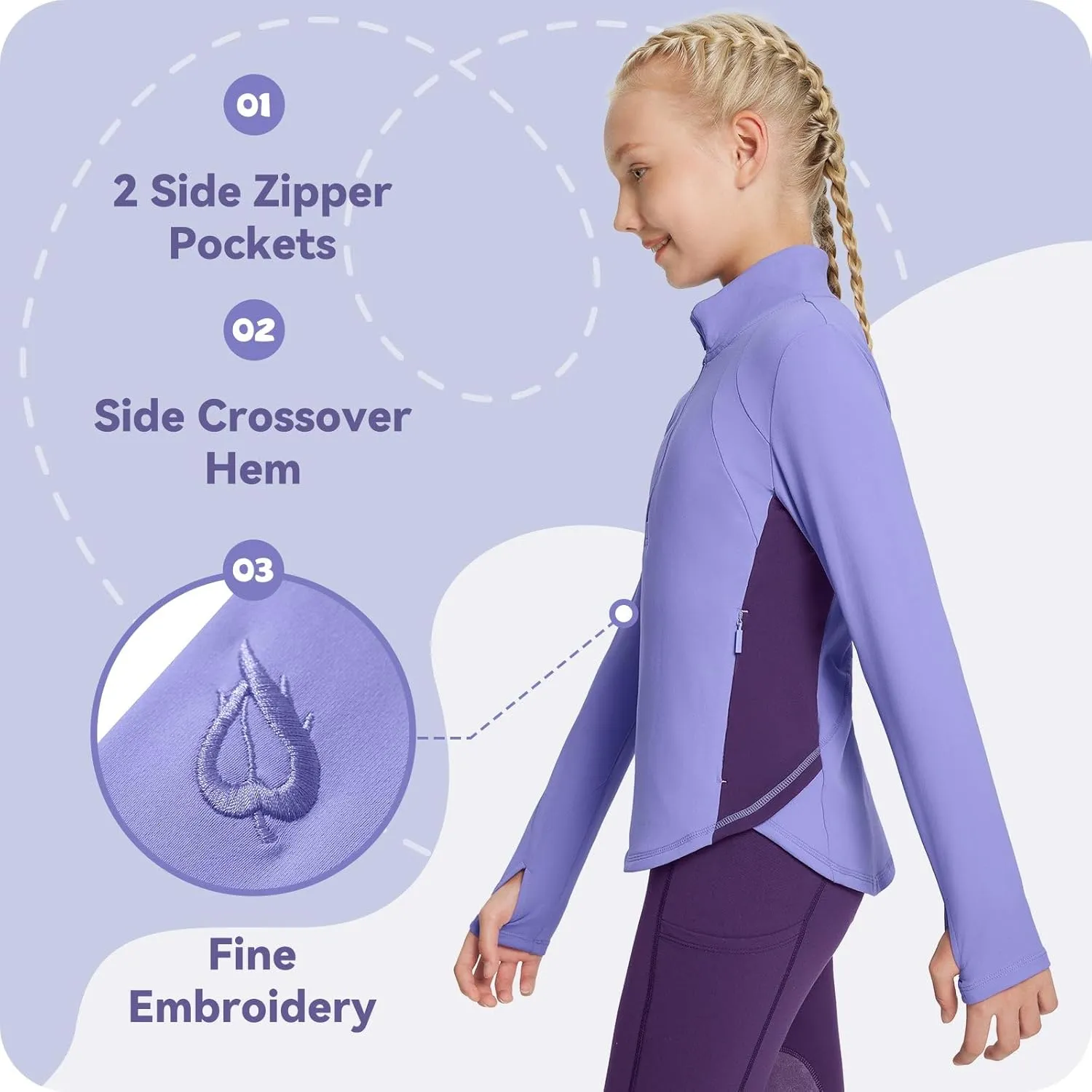 baleaf Girls Fleece Long Sleeve Shirts, Fall Jacket Half Zip Sweatshirts Horse Riding Camping Thermal Coat Kids