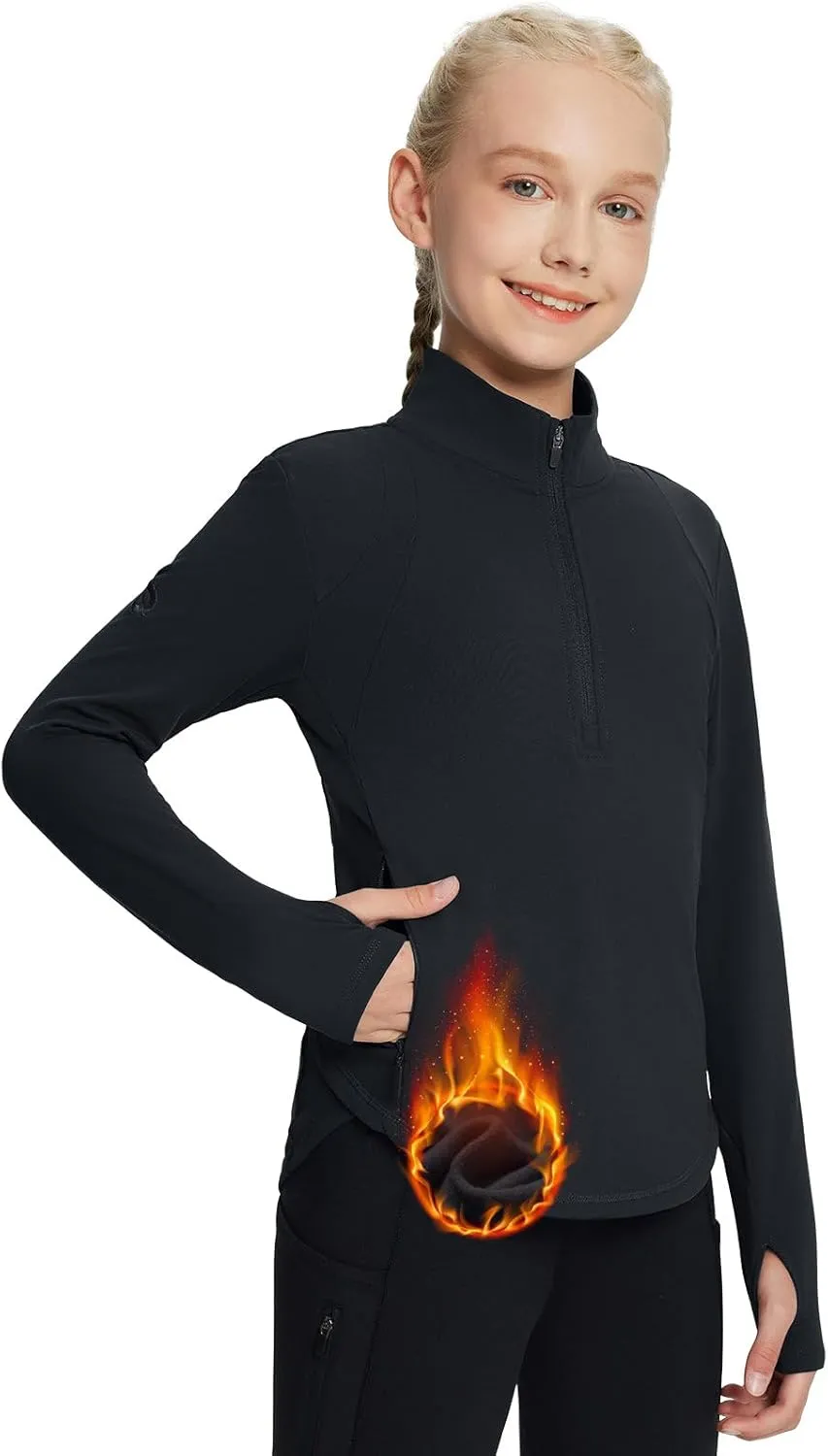 baleaf Girls Fleece Long Sleeve Shirts, Fall Jacket Half Zip Sweatshirts Horse Riding Camping Thermal Coat Kids