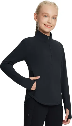 baleaf Girls Fleece Long Sleeve Shirts, Fall Jacket Half Zip Sweatshirts Horse Riding Camping Thermal Coat Kids