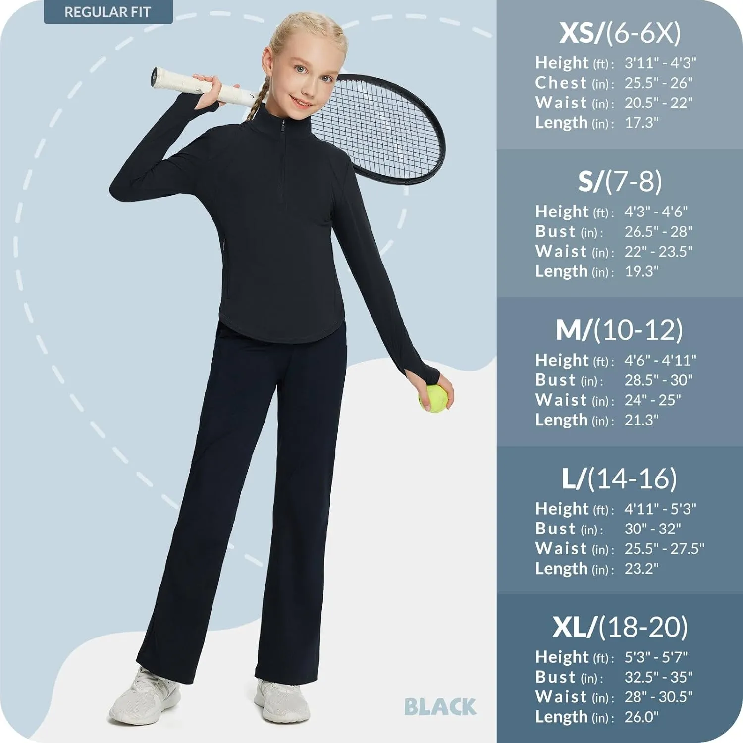 baleaf Girls Fleece Long Sleeve Shirts, Fall Jacket Half Zip Sweatshirts Horse Riding Camping Thermal Coat Kids