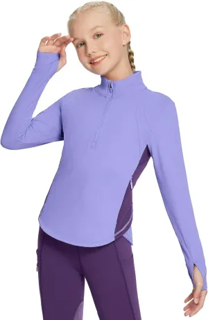 baleaf Girls Fleece Long Sleeve Shirts, Fall Jacket Half Zip Sweatshirts Horse Riding Camping Thermal Coat Kids
